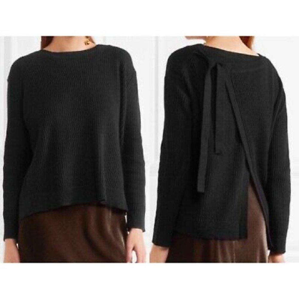 Vince Black Crewneck Split-Back Sweater